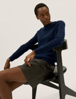 

Womens M&S Collection Wool Rich Textured Crew Neck Jumper - Navy Mix, Navy Mix