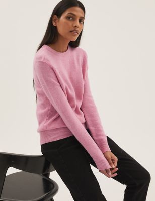 

Womens M&S Collection Wool Rich Ribbed Crew Neck Jumper - Petal Pink, Petal Pink