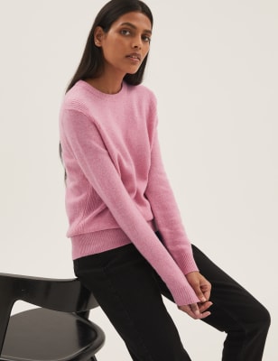 

M&S Collection Jersey acanalado de lana con escote cerradoWomens - Petal Pink, Petal Pink