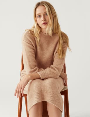 

Womens M&S Collection Knitted Crew Neck Dress - Camel, Camel