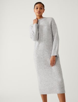 

Womens M&S Collection Knitted Crew Neck Dress - Light Grey, Light Grey