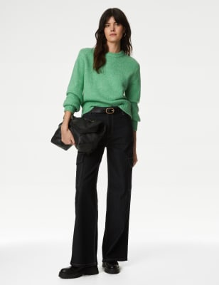 

Womens M&S Collection Crew Neck Jumper with Wool - Leaf, Leaf