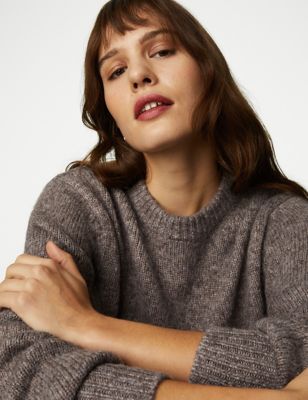 

Womens M&S Collection Crew Neck Jumper with Wool - Nutmeg, Nutmeg