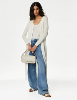 Ribbed Longline Cardigan with Linen