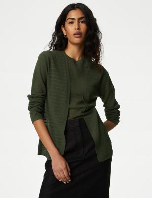

Womens M&S Collection Edge to Edge Cardigan with Linen - Hunter Green, Hunter Green
