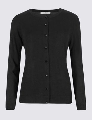 Pearl Button Round Neck Cardigan | Classic | M&S