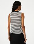Striped Round Neck Knitted Vest with Linen