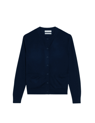 

Womens M&S Collection Pure Merino Wool Crew Neck Cardigan - Navy, Navy