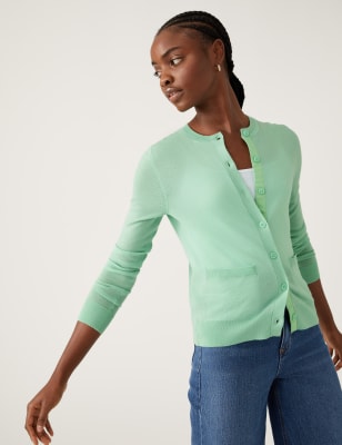 

Womens M&S Collection Pure Merino Wool Crew Neck Cardigan - Fresh Mint, Fresh Mint