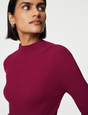 

Womens M&S Collection Merino Wool Rich Funnel Neck Jumper - Dark Magenta, Dark Magenta