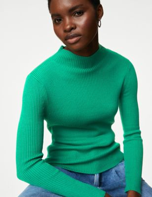 

Womens M&S Collection Merino Wool Rich Funnel Neck Jumper - Green, Green