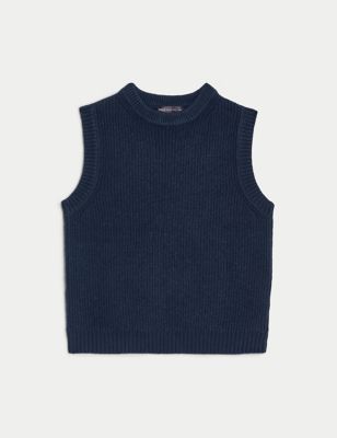 Air-Yarn Ribbed Crew Neck Knitted Vest