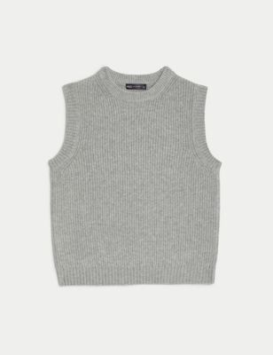 Air-Yarn Ribbed Crew Neck Knitted Vest