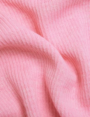 

Womens M&S Collection Ribbed V-Neck Knitted Top with Linen - Cool Pink, Cool Pink
