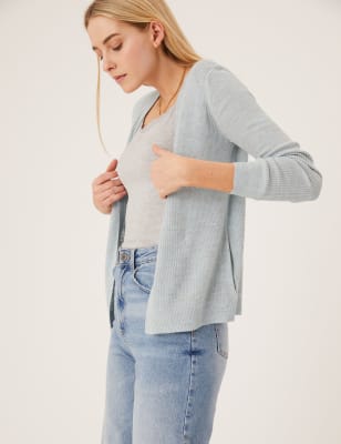 

Womens M&S Collection Edge to Edge Relaxed Cardigan with Linen - Soft Peacock, Soft Peacock