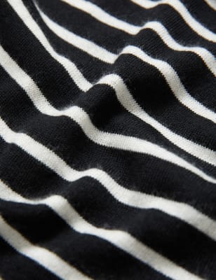 

Womens M&S Collection Pure Merino Wool Striped Polo Neck Jumper - Black Mix, Black Mix