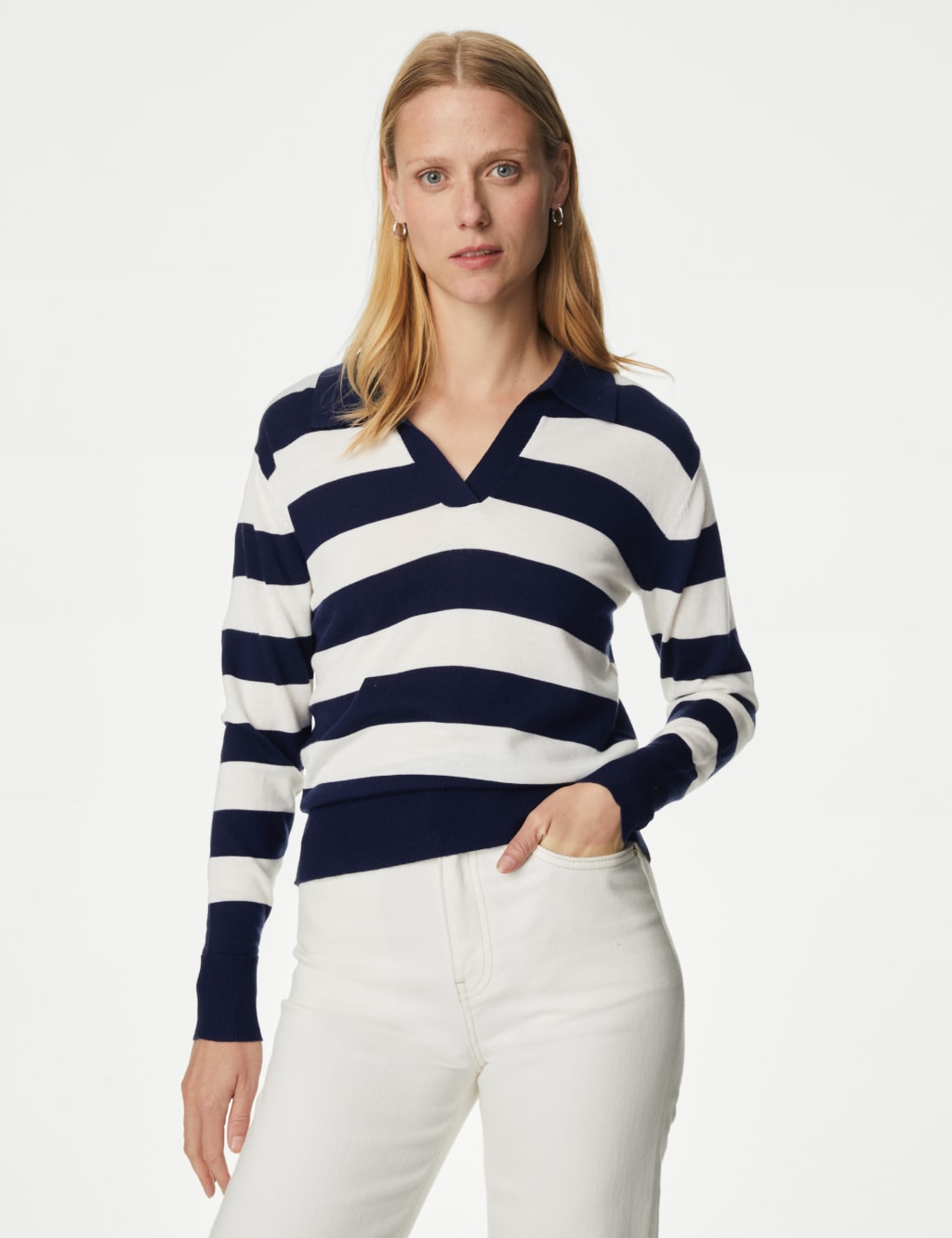 Pure Merino Wool Striped Collared Jumper image 3