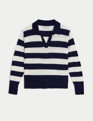 Pure Merino Wool Striped Collared Jumper