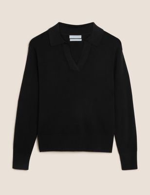 

Womens M&S Collection Pure Merino Wool Collared Jumper - Black, Black