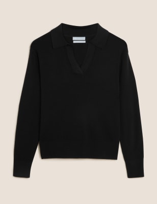 

M&S Collection Jersey con cuello 100% lana de merinoWomens - Black, Black