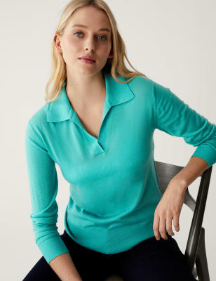 

Womens M&S Collection Pure Merino Wool Collared Jumper - Medium Seafoam, Medium Seafoam