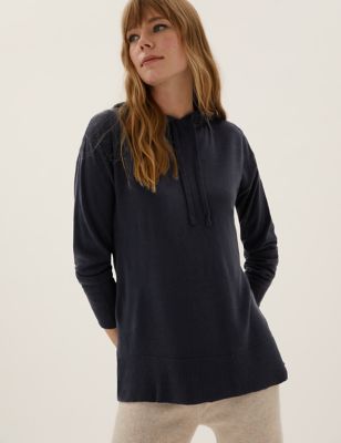 

Womens M&S Collection Supersoft Longline Hoodie - Navy, Navy