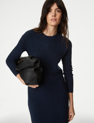 

M&S Collection Vestido de punto acanalado con abertura en el bajo con hilo AirWomens - Navy, Navy