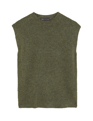 

Womens M&S Collection Ribbed Crew Neck Sleeveless Knitted Jumper - Dark Khaki, Dark Khaki