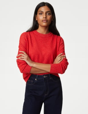 

Womens M&S Collection Pullover aus recyceltem Mischmaterial mit Rundhalsausschnitt - Poppy, Poppy