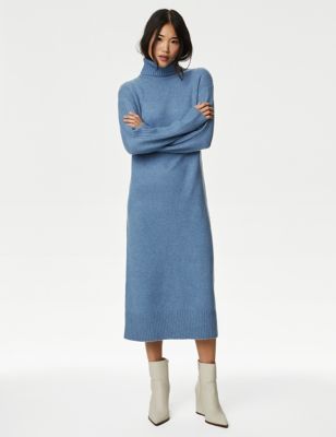 

Womens M&S Collection Air-Yarn Knitted Midi Jumper Dress - Grey Blue, Grey Blue