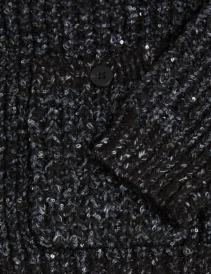 

Womens M&S Collection Recycled Blend Sequin Crew Neck Cardigan - Black, Black