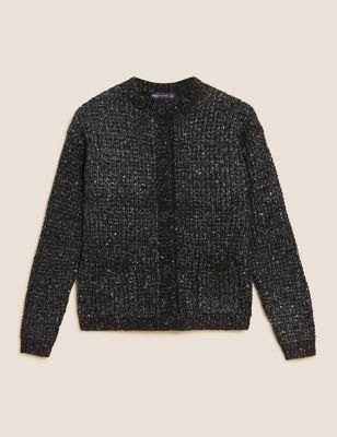 Recycled Blend Sequin Crew Neck Cardigan