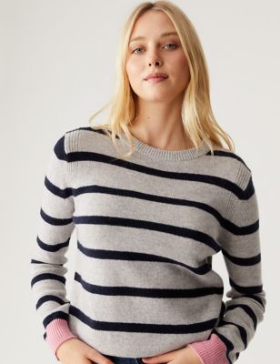 Lambswool Rich Striped Crew Neck Jumper