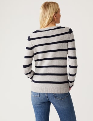 Lambswool Rich Striped Crew Neck Jumper