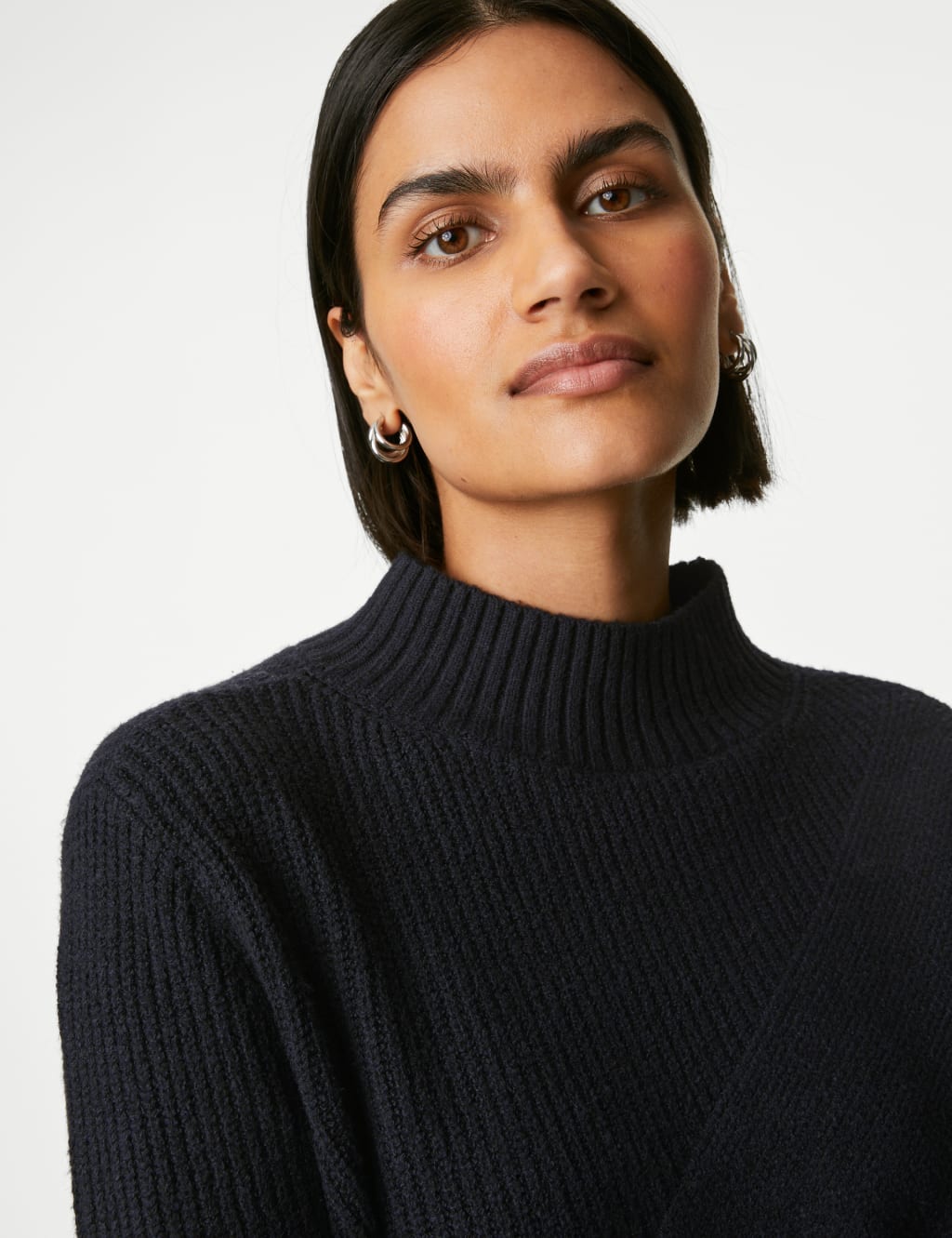 Knitted Ribbed Funnel Neck Mini Dress image 3