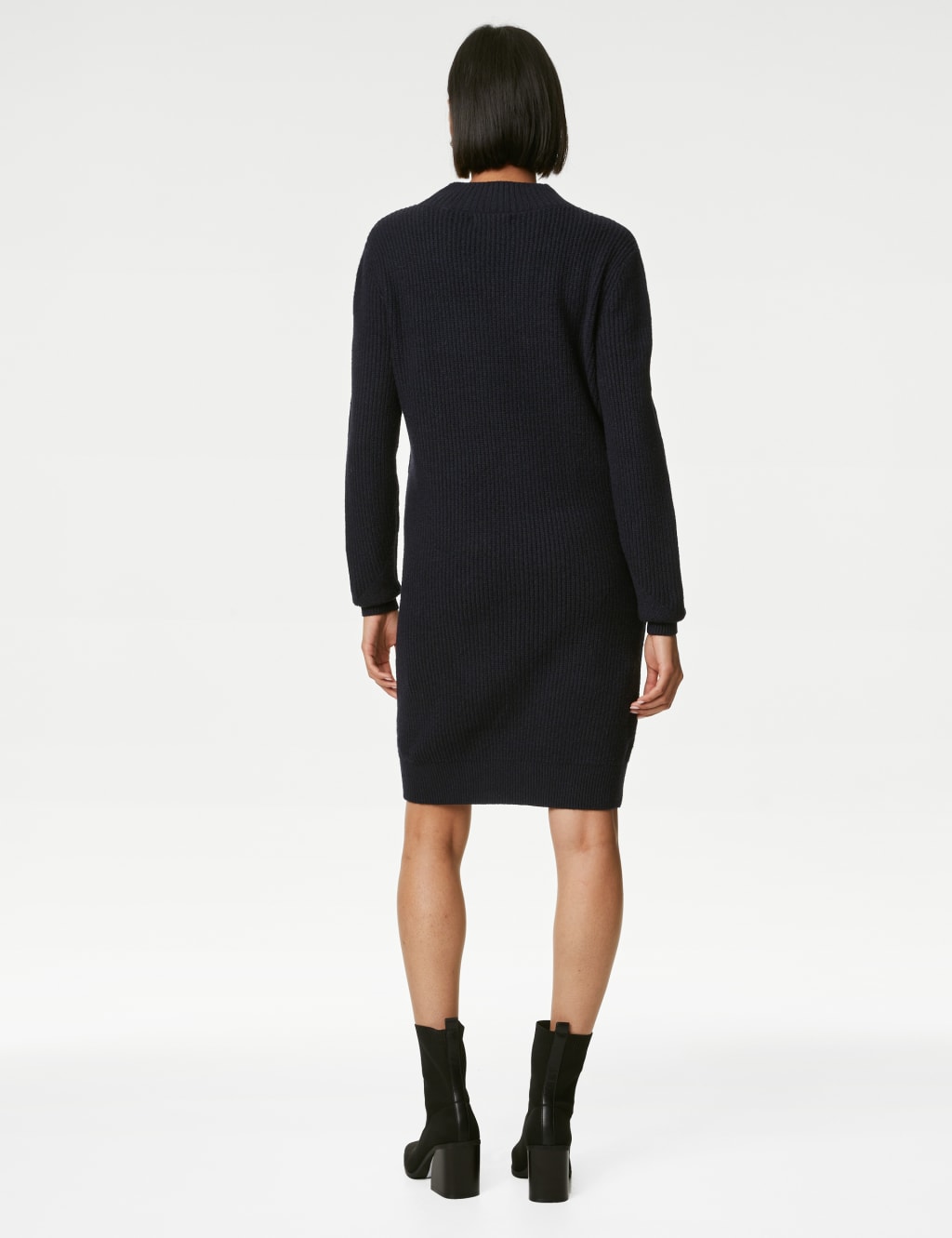 Knitted Ribbed Funnel Neck Mini Dress image 4