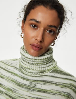 

Womens M&S Collection Space Dyed Roll Neck Jumper - Green Mix, Green Mix