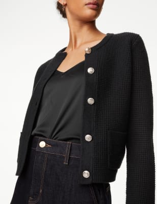 

Womens M&S Collection Strickjacke aus recyceltem Mischmaterial mit Strukturmuster und Knopfleiste vorne - Midnight Navy, Midnight Navy