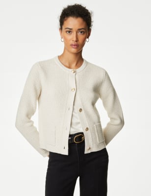 Bib Front Cropped Jacket - Luxury Beige