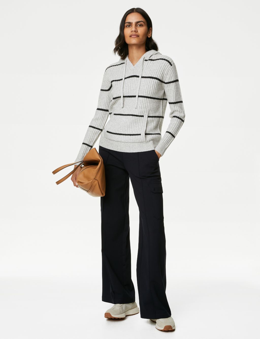 Striped V-Neck Knitted Hoodie image 3