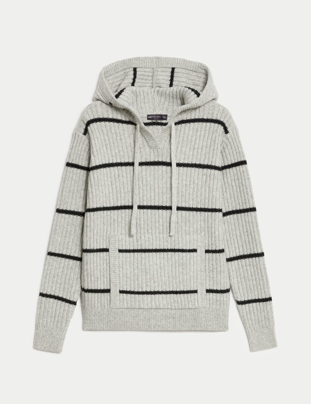 Striped V-Neck Knitted Hoodie image 2