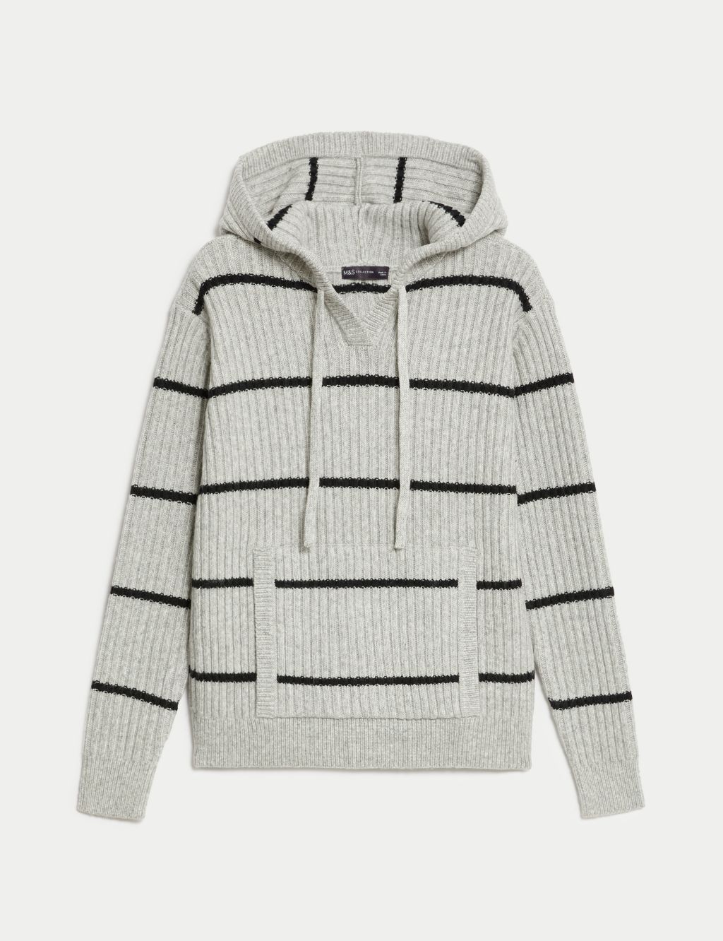 Striped V-Neck Knitted Hoodie image 2