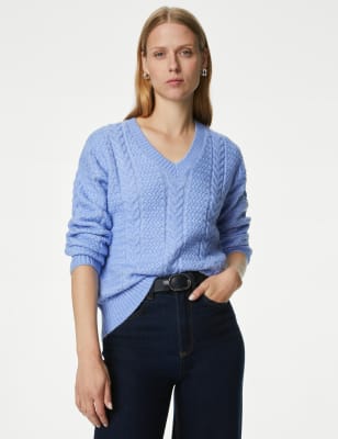 Cable Knit V-Neck Jumper | M&S HK