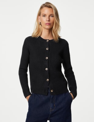 

Womens M&S Collection Strickjacke mit Rundhalsausschnitt und Rippenmuster - Dark Navy, Dark Navy