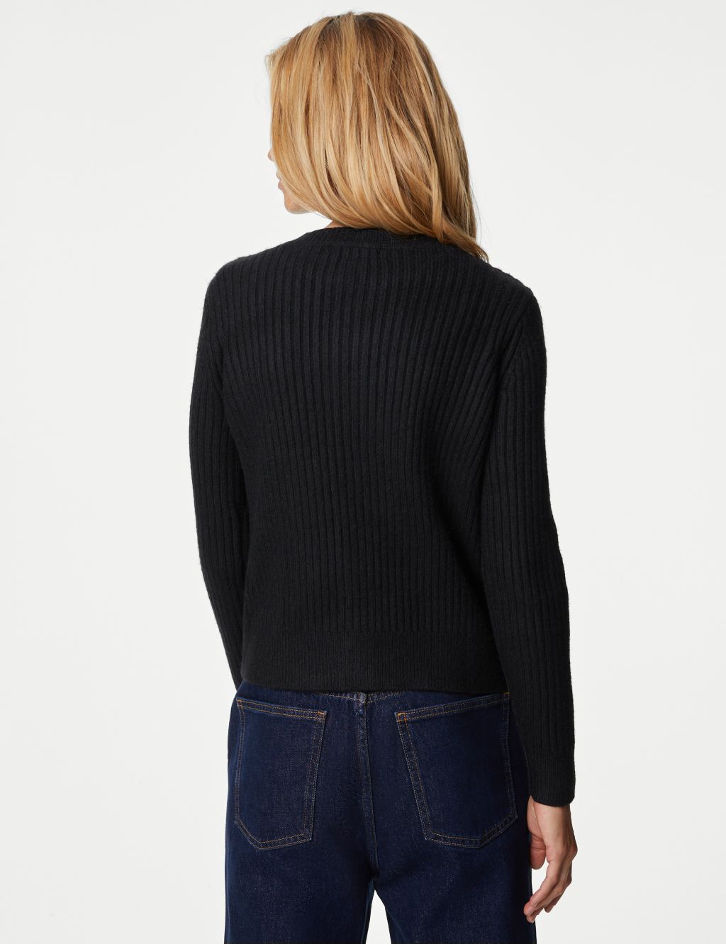 Knitted Ribbed Crew Neck Cardigan image 5