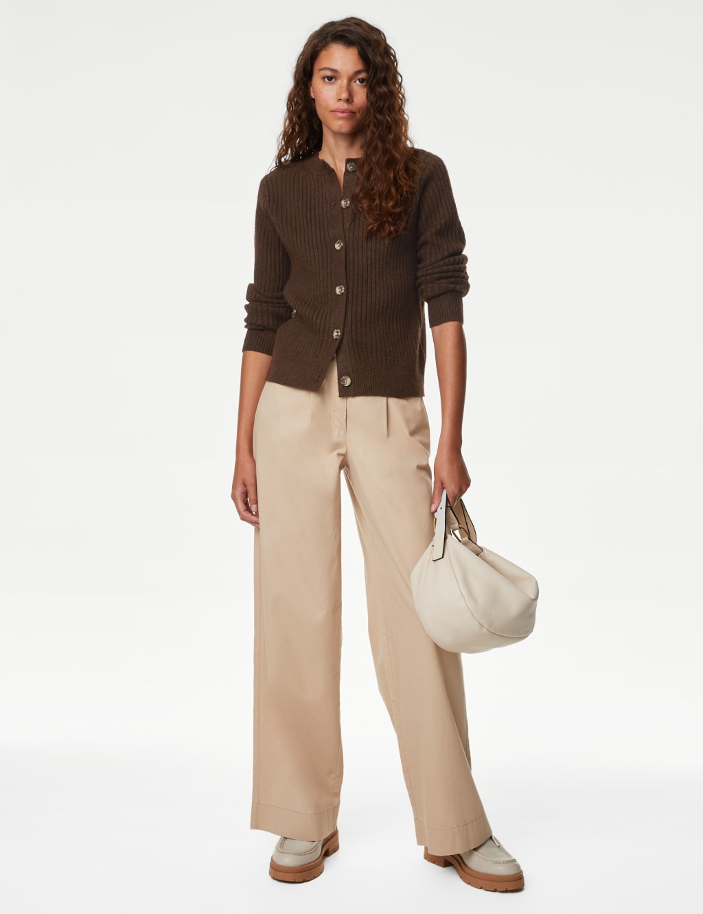Knitted Ribbed Crew Neck Cardigan image 3