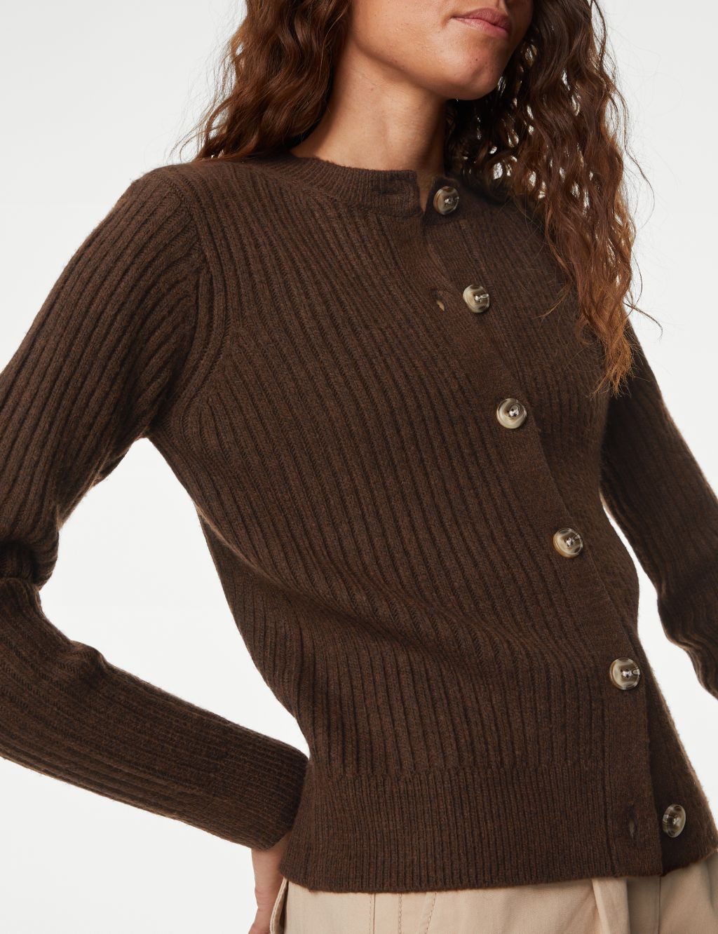 Knitted Ribbed Crew Neck Cardigan image 4
