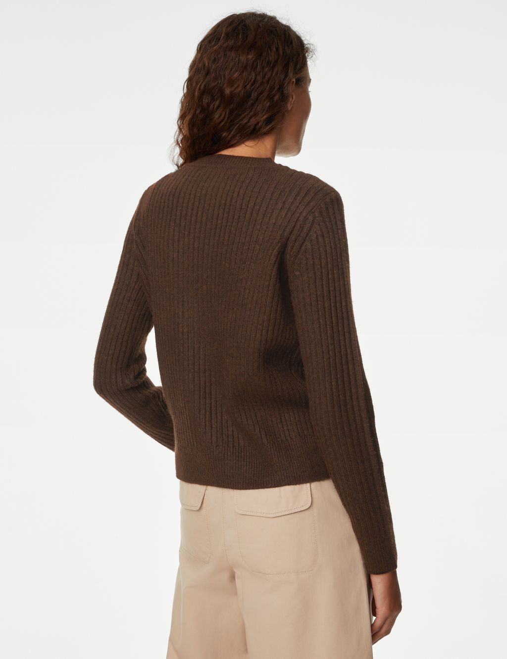 Knitted Ribbed Crew Neck Cardigan image 5