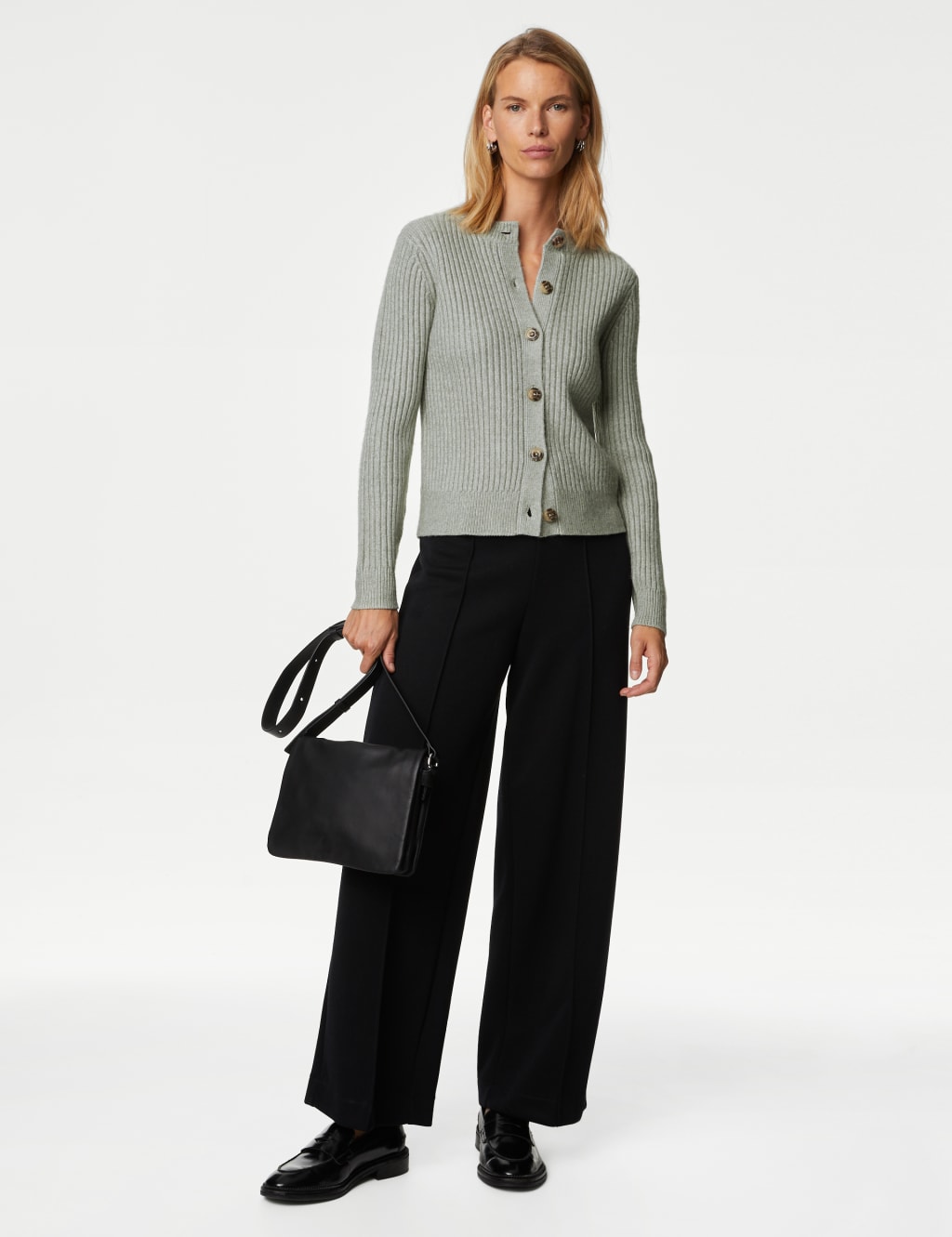 Knitted Ribbed Crew Neck Cardigan image 3