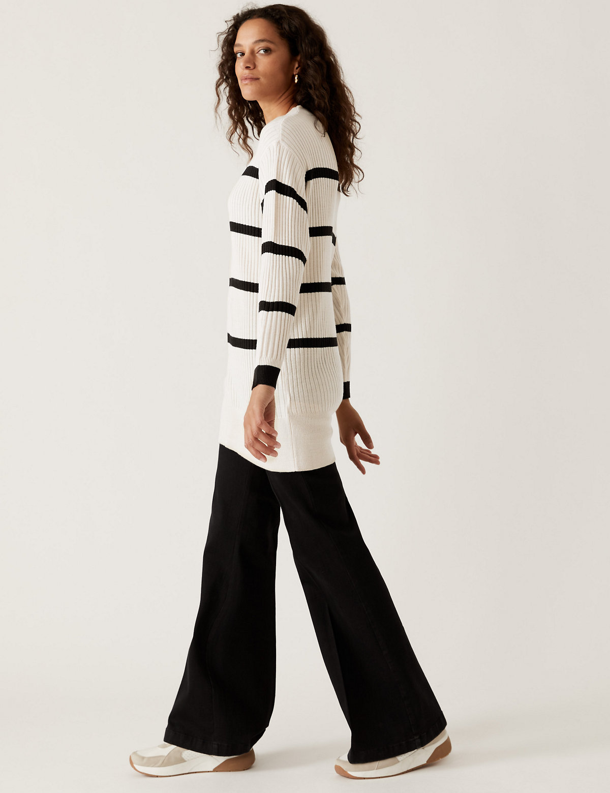 Striped Funnel Neck Relaxed Longline Jumper